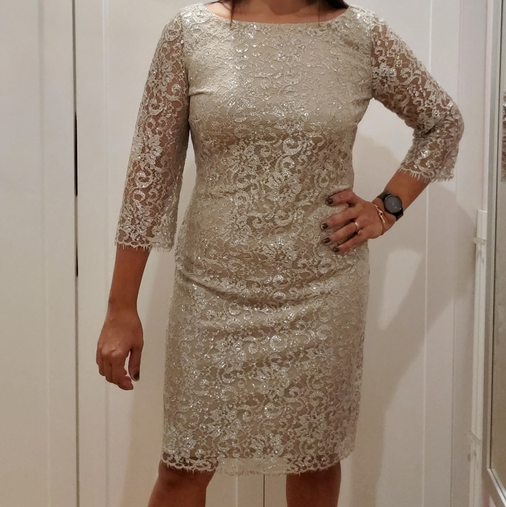 Champagne Lace holiday party dress M